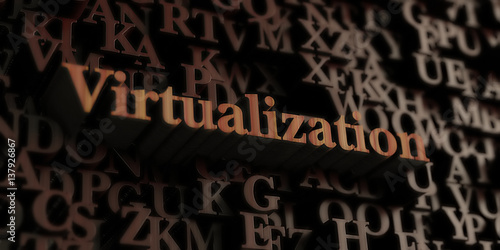 Virtualization - Wooden 3D rendered letters/message. Can be used for an online banner ad or a print postcard.