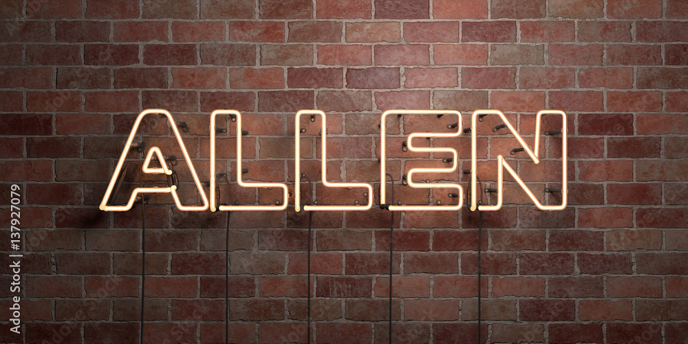 Fototapeta premium ALLEN - fluorescent Neon tube Sign on brickwork - Front view - 3D rendered royalty free stock picture. Can be used for online banner ads and direct mailers..