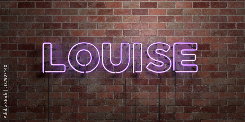 Fototapeta premium LOUISE - fluorescent Neon tube Sign on brickwork - Front view - 3D rendered royalty free stock picture. Can be used for online banner ads and direct mailers..