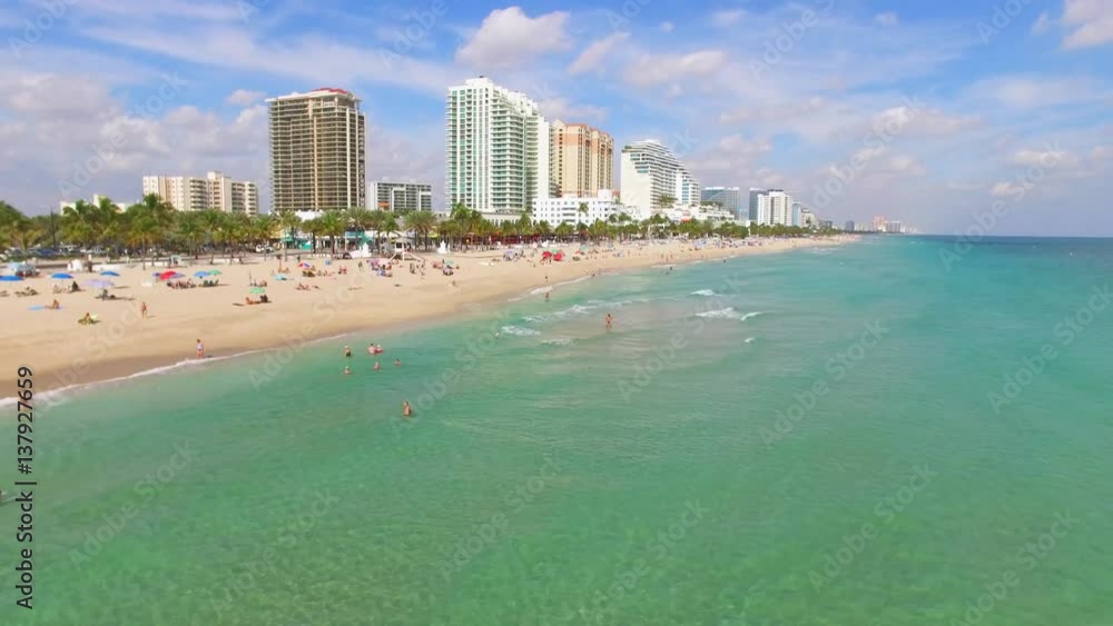Fort Lauderdale - January 2017: Aerial view of a Fort Lauderdale Beach and A1A road Fort Lauderdale - January 2017: Aerial view of a Fort Lauderdale Beach and A1A road