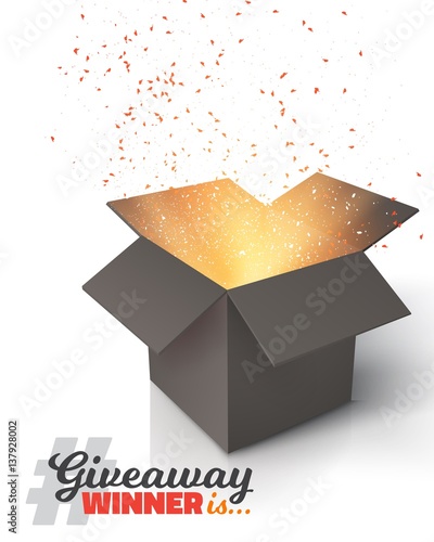 Illustration of Vector Box Isolated on White Background. Giveaway Competition Template. Open Box with Confetti Enter to Win Prize Concept