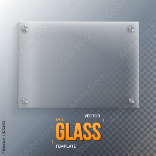 Illustration of Realistic Vector Glass Frame Template Set. EPS10 Vector Plastic Plate Set Isolated on Transparent Background