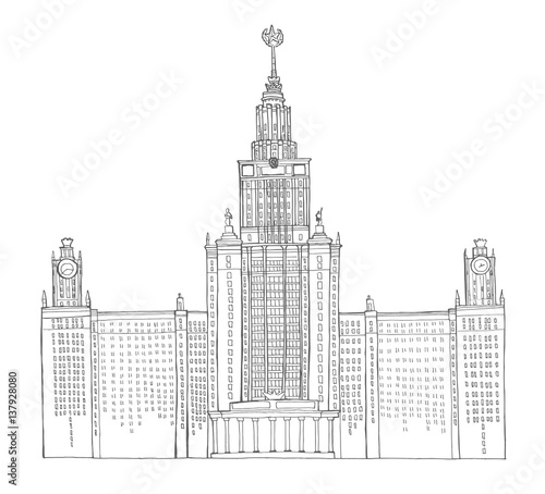 Hand drawn sketch architecture illustration of Moscow State University Russia vector