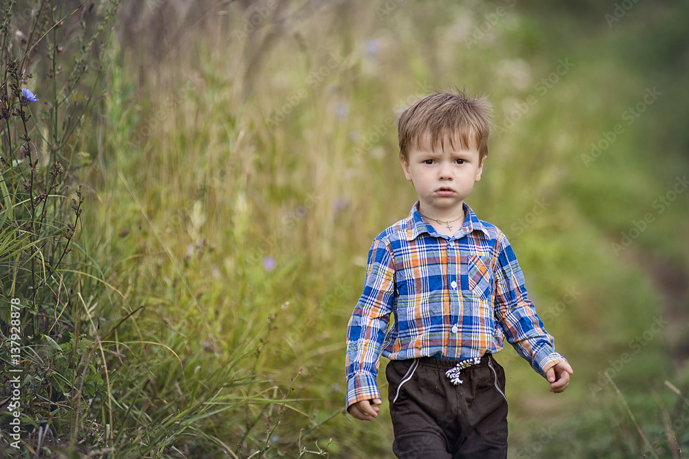 Children in the village walk in the tall grass Children in the village walk in the tall grass