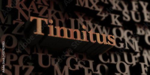 Tinnitus - Wooden 3D rendered letters/message. Can be used for an online banner ad or a print postcard.