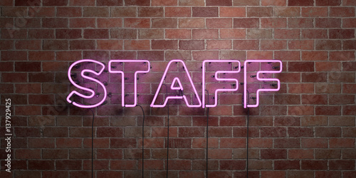 STAFF - fluorescent Neon tube Sign on brickwork - Front view - 3D rendered royalty free stock picture. Can be used for online banner ads and direct mailers.. photo