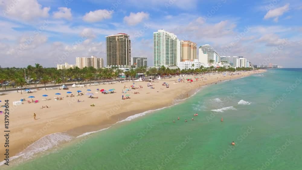 Fort Lauderdale - January 2017: Aerial view of a Fort Lauderdale Beach and A1A road Fort Lauderdale - January 2017: Aerial view of a Fort Lauderdale Beach and A1A road