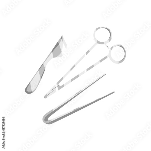 Pincer And Scalpel Knife Surgeon Tools, Part Of Doctor Of Medicine Equipment Set Isolated Object