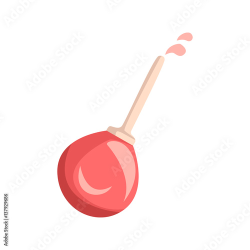 Red Rubber Enema, Part Of Doctor Of Medicine Equipment Set Isolated Object