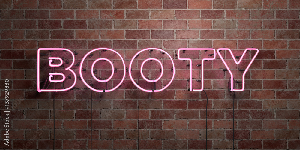 Obraz premium BOOTY - fluorescent Neon tube Sign on brickwork - Front view - 3D rendered royalty free stock picture. Can be used for online banner ads and direct mailers..