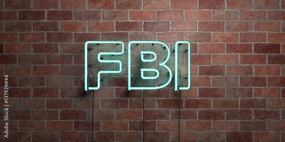 Fototapeta premium FBI - fluorescent Neon tube Sign on brickwork - Front view - 3D rendered royalty free stock picture. Can be used for online banner ads and direct mailers..