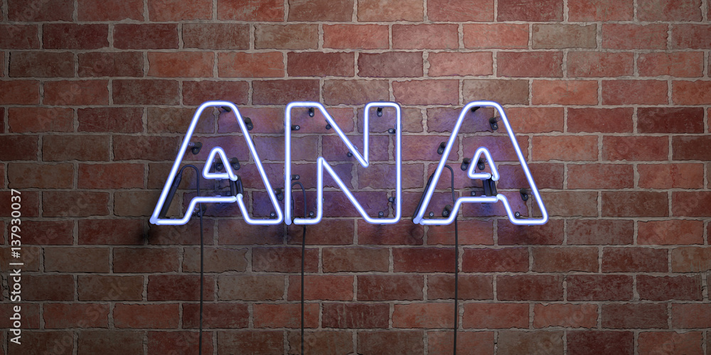 Obraz premium ANA - fluorescent Neon tube Sign on brickwork - Front view - 3D rendered royalty free stock picture. Can be used for online banner ads and direct mailers..