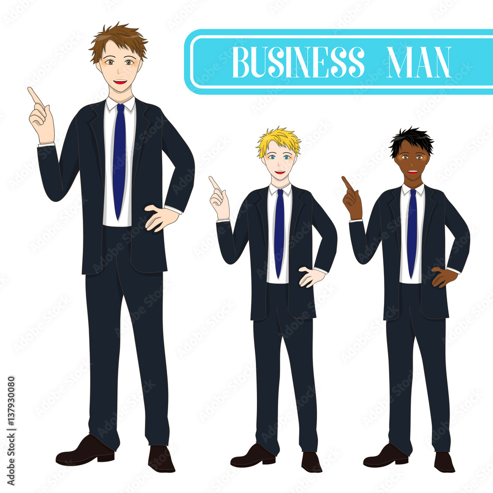 Set Handsome Business Man Pointing Up. Full Body Vector Illustration. isolated on White Background Set Handsome Business Man Pointing Up. Full Body Vector Illustration. isolated on White Background
