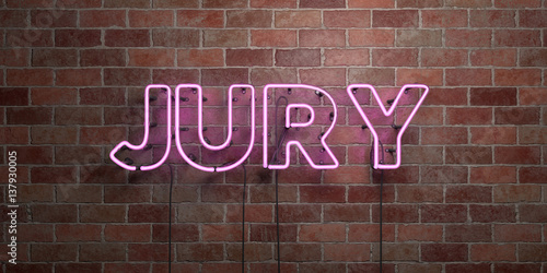 Εκτύπωση καμβά JURY - fluorescent Neon tube Sign on brickwork - Front view - 3D rendered royalty free stock picture