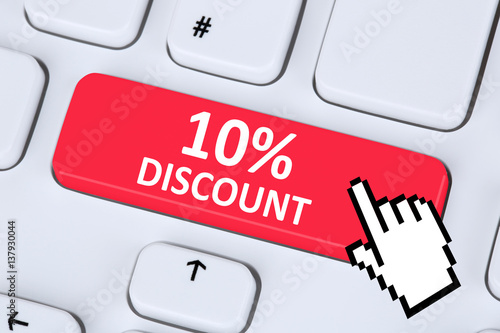 10% ten percent discount button coupon voucher sale online shopping internet photo