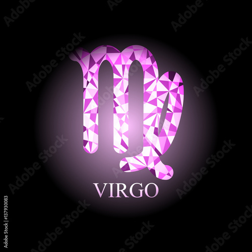 Light Pink polygonal Virgo zodiac icon sign symbol vector illustration on black background