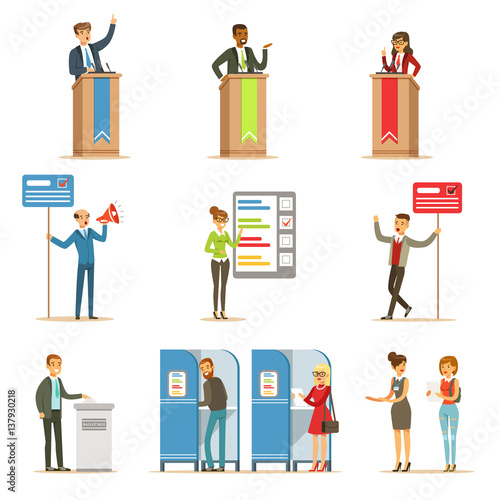 Political Candidates And Voting Process Set Of Democratic Elections Themed Illustrations