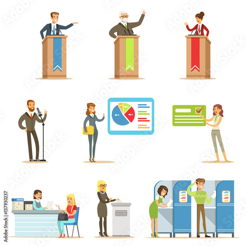 Political Candidates And Voting Process Series Of Democratic Elections Themed Illustrations