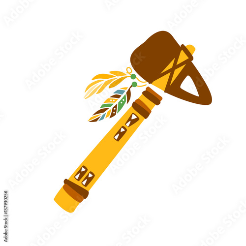 Tomahawk Stone Axe With Feather Decoration, Native Indian Culture Inspired Boho Ethnic Style Print