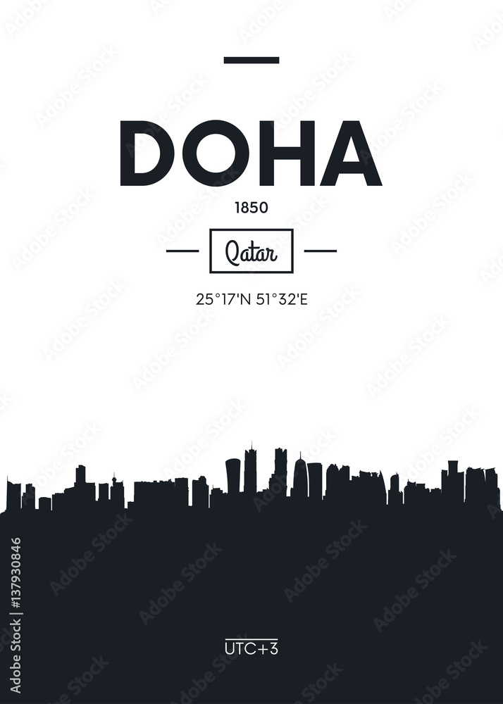 Fototapeta premium Poster city skyline Doha, Flat style vector illustration