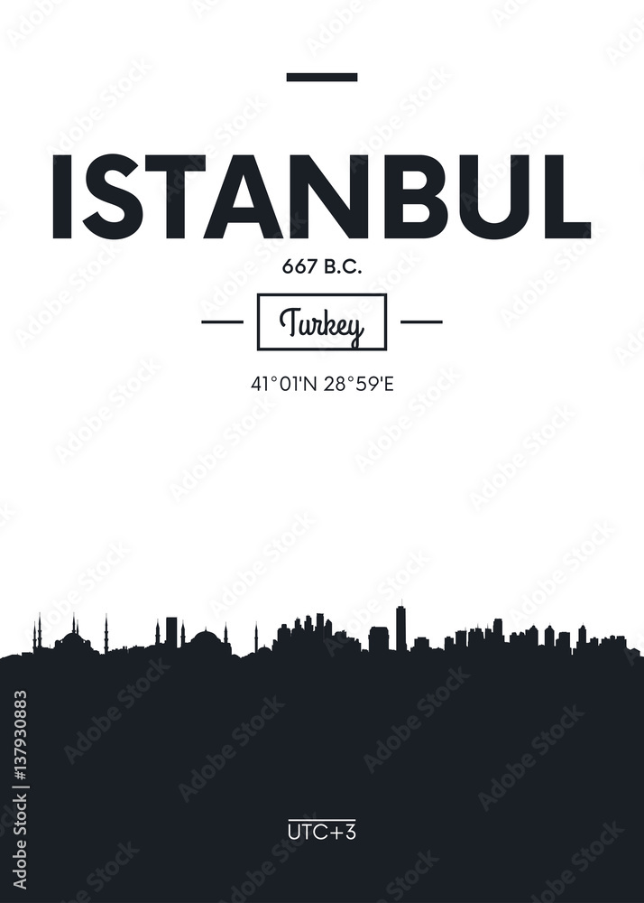 Poster city skyline Istanbul, Flat style vector illustration