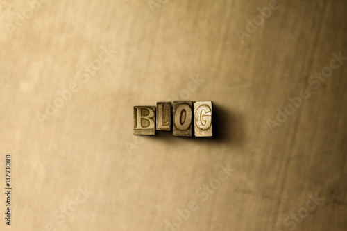 BLOG - close-up of grungy vintage typeset word on metal backdrop. Royalty free stock illustration.  Can be used for online banner ads and direct mail. photo