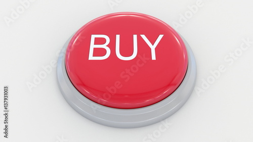 Big red button with buy inscription. Conceptual 3D rendering