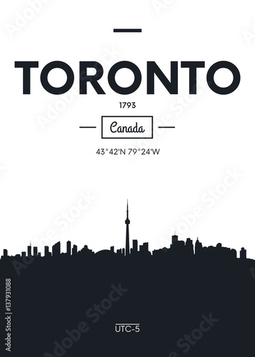 Poster city skyline Toronto, Flat style vector illustration