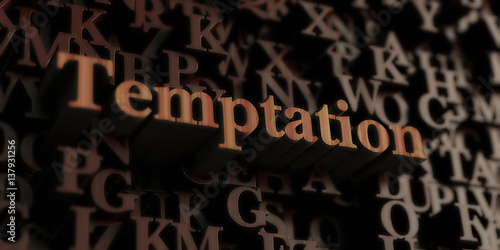 Temptation - Wooden 3D rendered letters/message.  Can be used for an online banner ad or a print postcard. photo