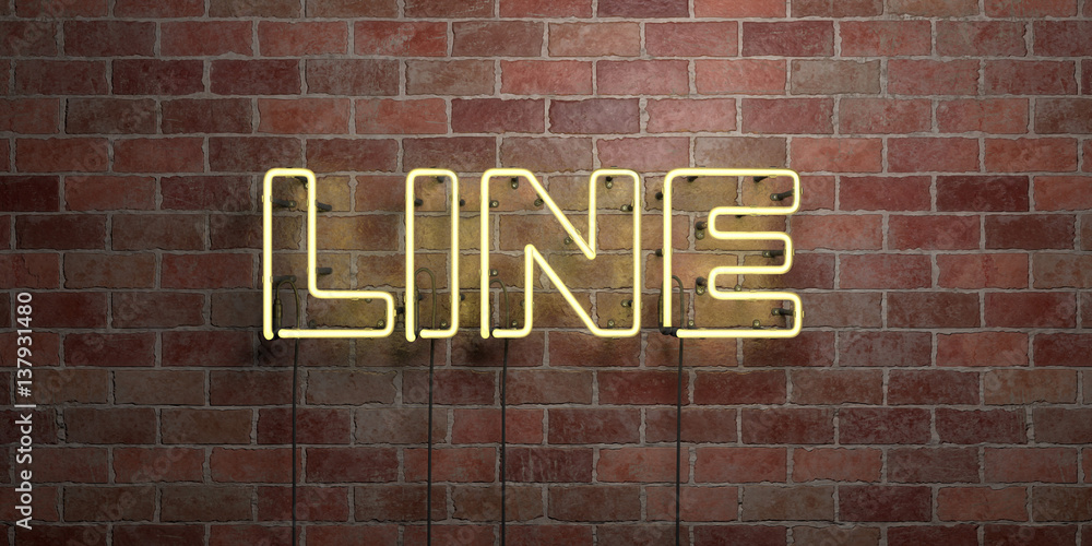 Fototapeta premium LINE - fluorescent Neon tube Sign on brickwork - Front view - 3D rendered royalty free stock picture. Can be used for online banner ads and direct mailers..