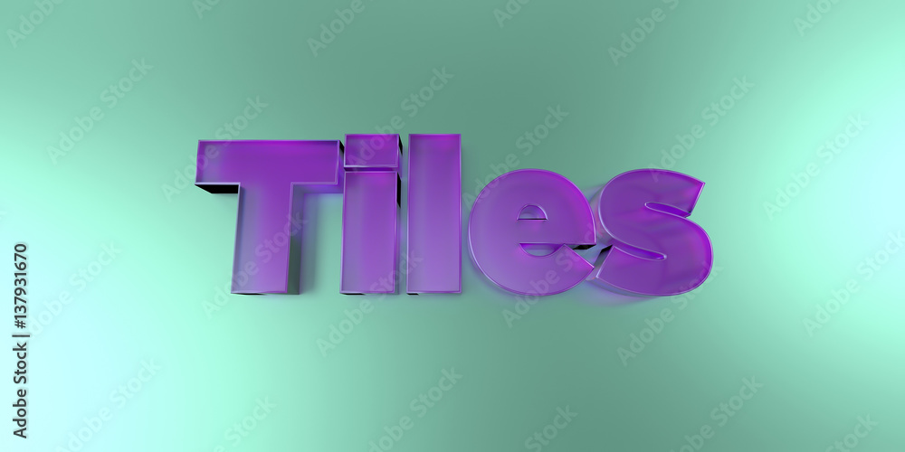 Fototapeta premium Tiles - colorful glass text on vibrant background - 3D rendered royalty free stock image.