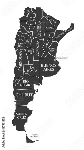 Argentina Map labelled black illustration