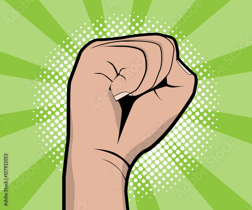 hand fist revolution pop art, comic book background