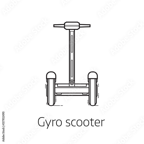 Gyro scooter vector illustration. Alternative city transport gyroscooter in thin line design. Modern eco friendly self-balance electric vehicle and personal transportation gadget.