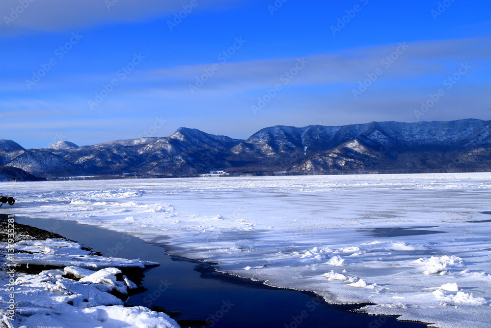 Freezing was,lake Kusharo in hokkaido Freezing was,lake Kusharo in hokkaido