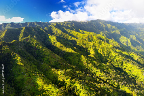 Stunning aerial view of spectacular jungles, Kauai