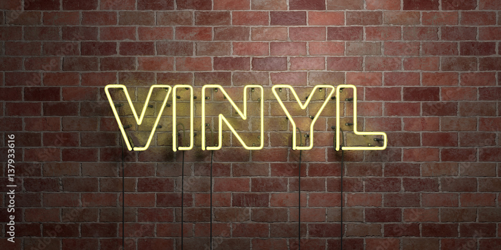 Obraz premium VINYL - fluorescent Neon tube Sign on brickwork - Front view - 3D rendered royalty free stock picture. Can be used for online banner ads and direct mailers..