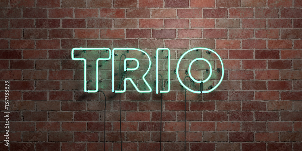 Fototapeta premium TRIO - fluorescent Neon tube Sign on brickwork - Front view - 3D rendered royalty free stock picture. Can be used for online banner ads and direct mailers..