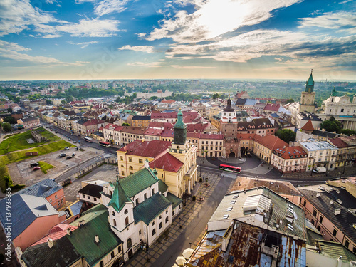 Lublin z lotu ptaka. Stare miasto o poranku. photo