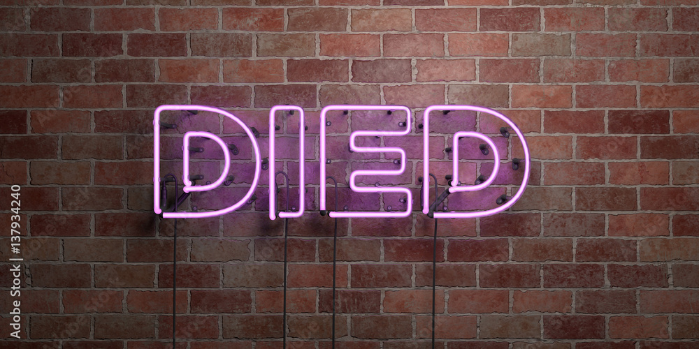 Obraz premium DIED - fluorescent Neon tube Sign on brickwork - Front view - 3D rendered royalty free stock picture. Can be used for online banner ads and direct mailers..