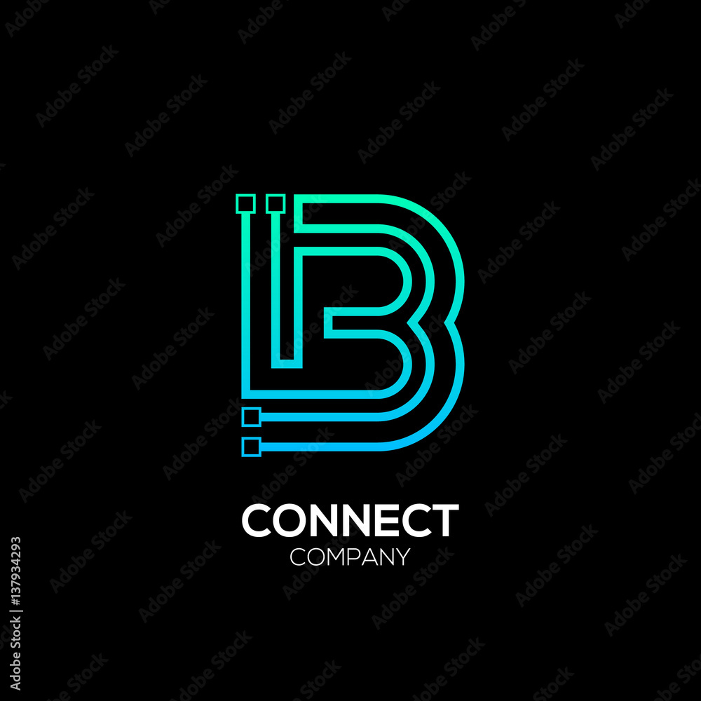 Letter B logotype blue and green color,Technology and digital abstract ...