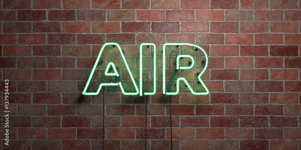 Obraz premium AIR - fluorescent Neon tube Sign on brickwork - Front view - 3D rendered royalty free stock picture. Can be used for online banner ads and direct mailers..