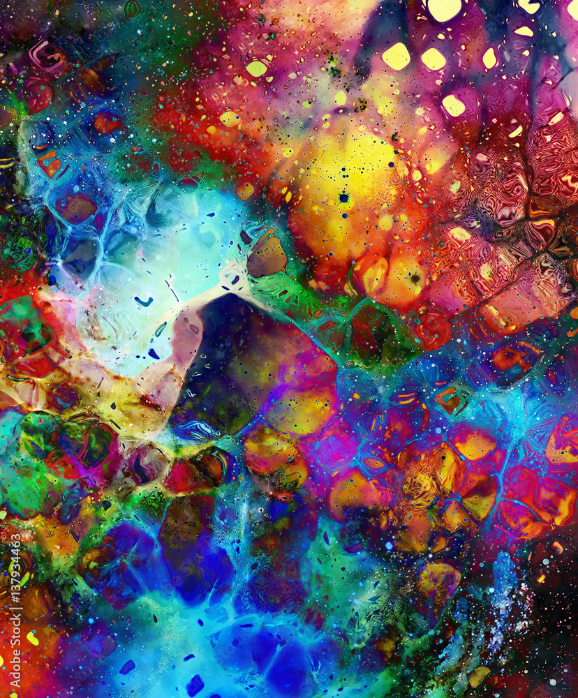 Fototapeta premium Cosmic space and stars, cosmic abstract background and glass effect. Copy space.