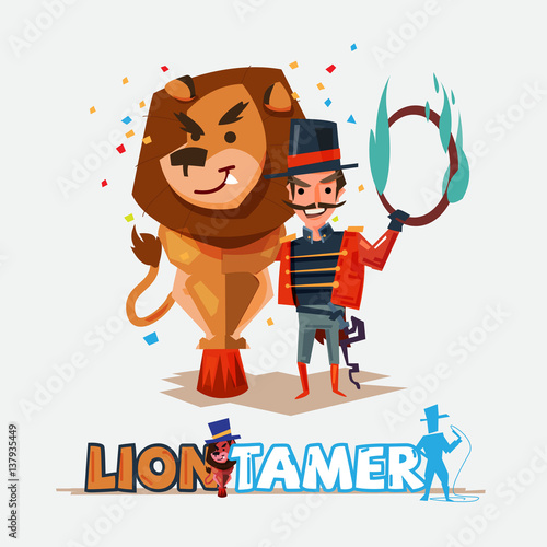 Lion tamer with big lion. character design - vector