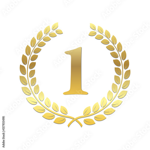 Golden Laurel Wreath. Award for winners. Honoring champions. Sign for 1st place. Trophy for challenge. Symbol of victory and achievements. Vector illustration. Design element for posters, decoration.