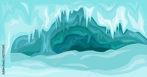 Fotografia, Obraz Vector Illustration of  Inside an blue ice cave covered with snow and flooded with light