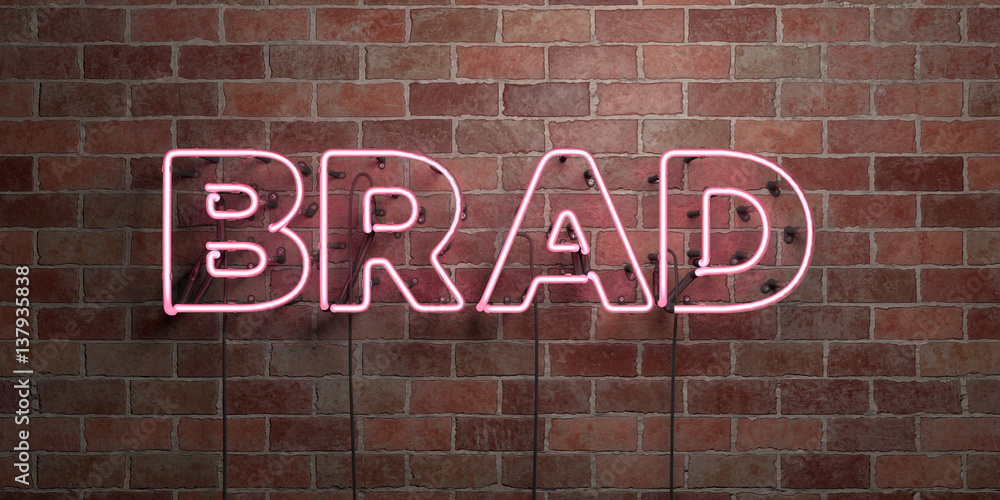 Obraz premium BRAD - fluorescent Neon tube Sign on brickwork - Front view - 3D rendered royalty free stock picture. Can be used for online banner ads and direct mailers..