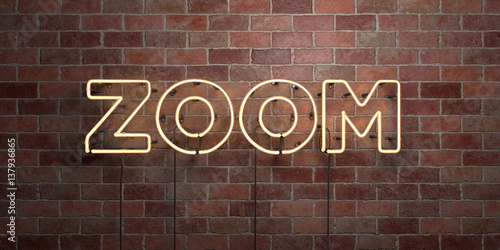 ZOOM - fluorescent Neon tube Sign on brickwork - Front view - 3D rendered royalty free stock picture. Can be used for online banner ads and direct mailers.. © Chris Titze Imaging