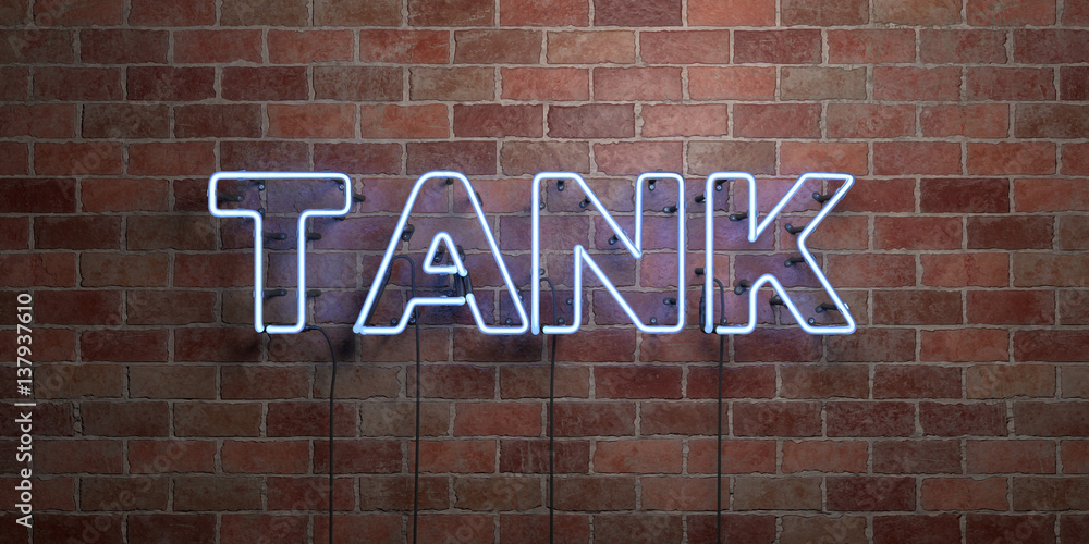 Obraz premium TANK - fluorescent Neon tube Sign on brickwork - Front view - 3D rendered royalty free stock picture. Can be used for online banner ads and direct mailers..