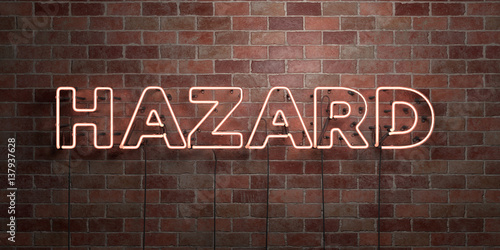 HAZARD - fluorescent Neon tube Sign on brickwork - Front view - 3D rendered royalty free stock picture. Can be used for online banner ads and direct mailers.. © Chris Titze Imaging